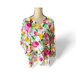 Slim Factor Investments Floral Poncho Blouse Top L NWOT – Item 165